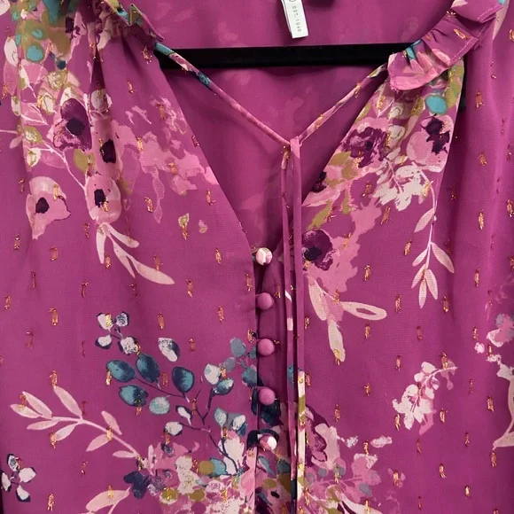 Women's Floral Tie-Neck Blouse in Plum Purple - Picture 3 of 6